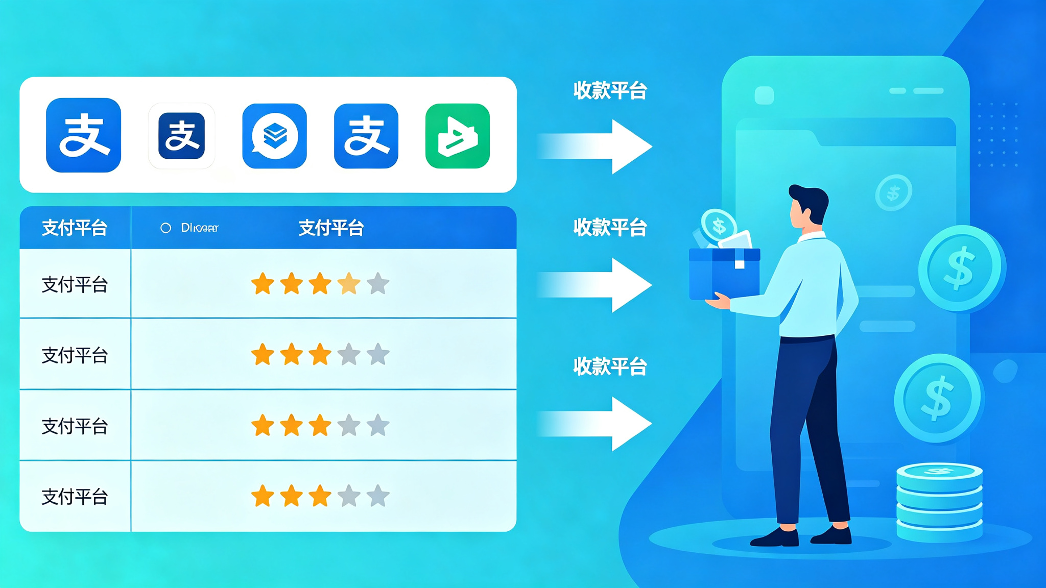 游戏支付平台选型对比示意图 游戏支付平台选型对比示意图